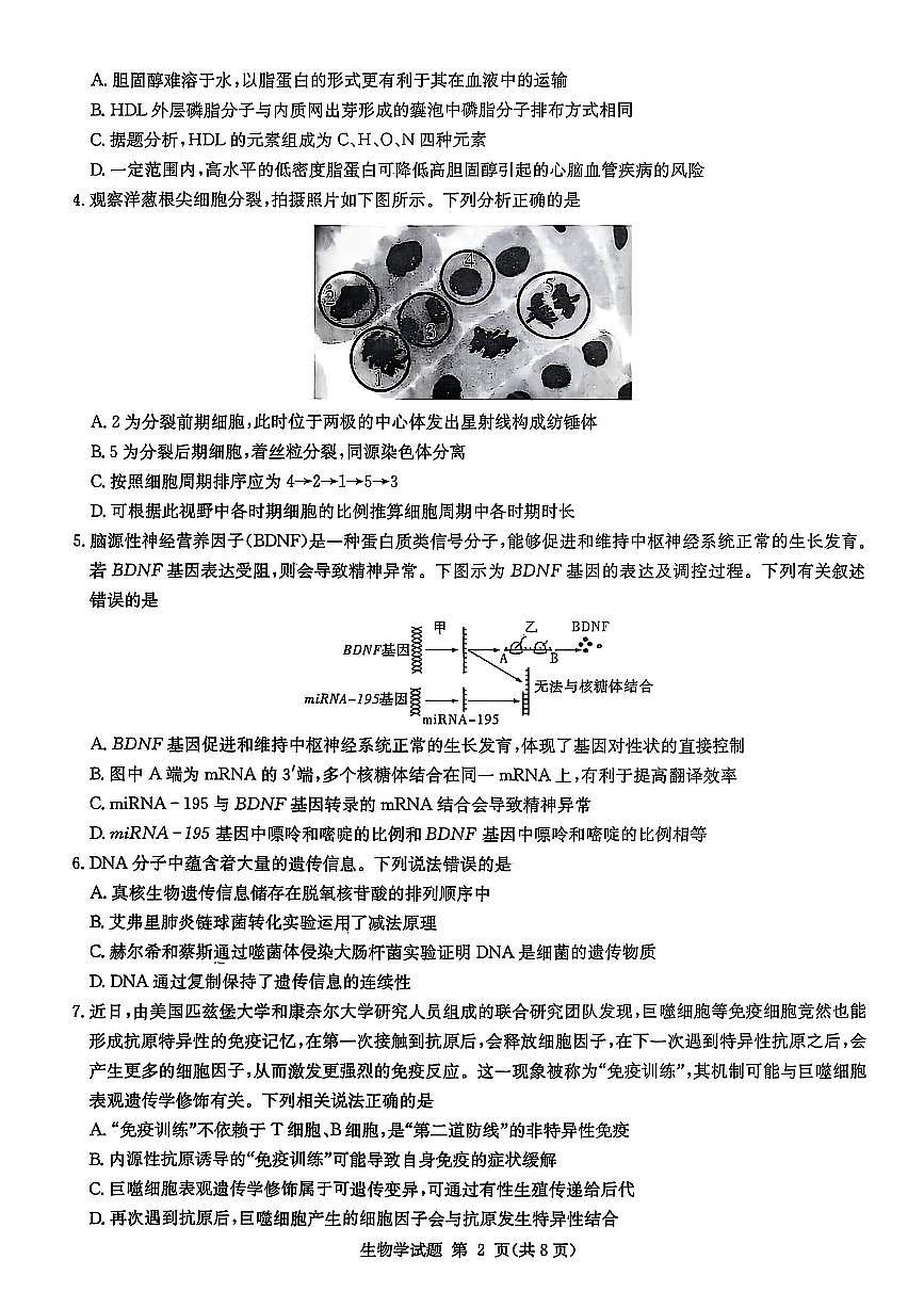 生物试卷-湖南省2026届高三九校联盟第一次联考第2页