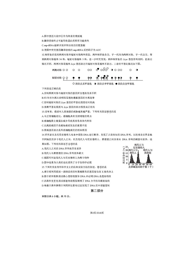 2023北京东城高一下期末生物试卷及答案第3页