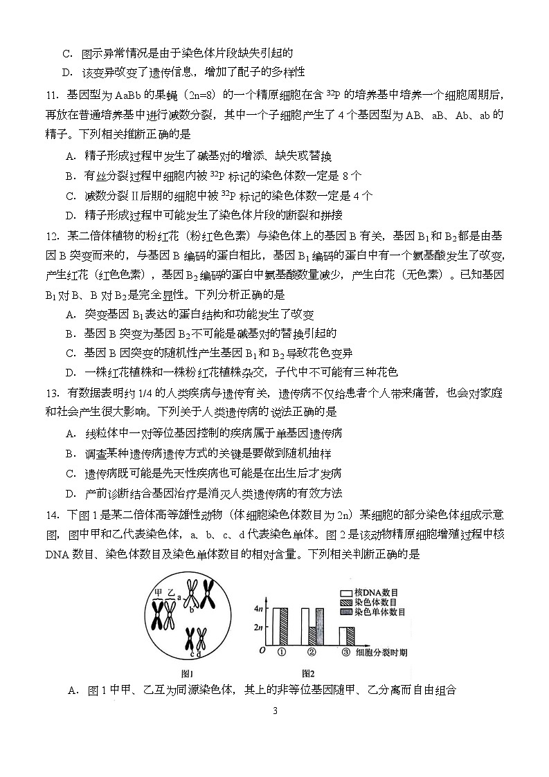 2026荆州沙中学高二上学期9月月考生物试卷含答案第3页