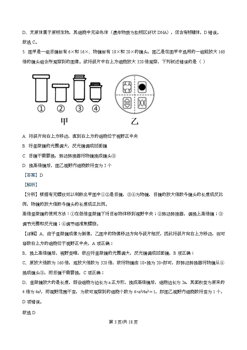 湖北省荆州市沙市中学2025-2026学年高一上学期9月月考生物试题 Word版含解析第3页