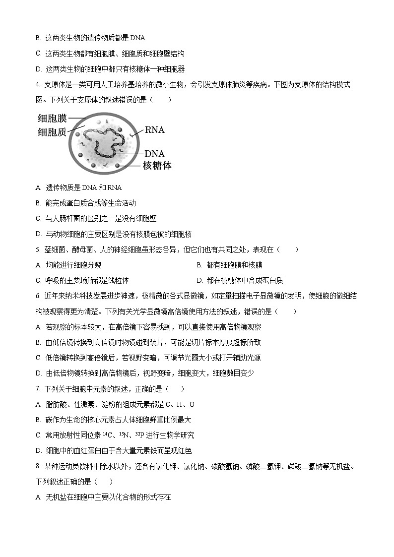 湖北省部分高中协作体联考2025-2026学年高一上学期9月月考生物试题（原卷版）第2页