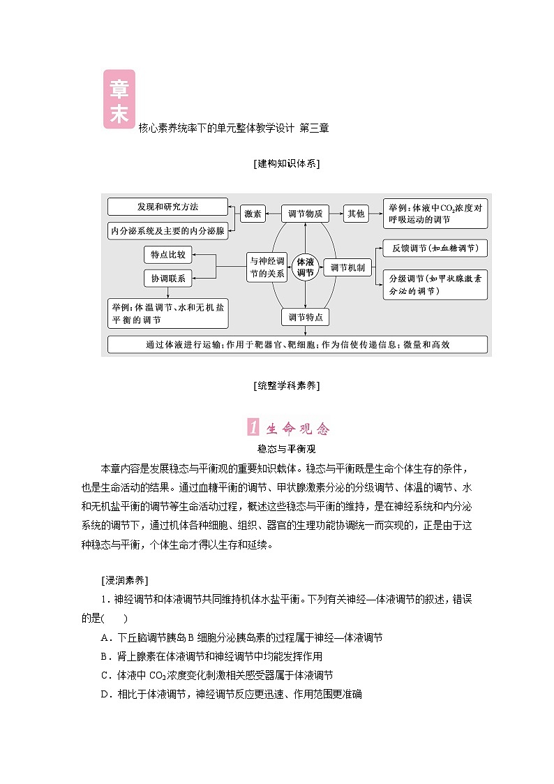 高二生物（人教版）选择性必修一导学案第3章章末总结（Word版附解析）第1页