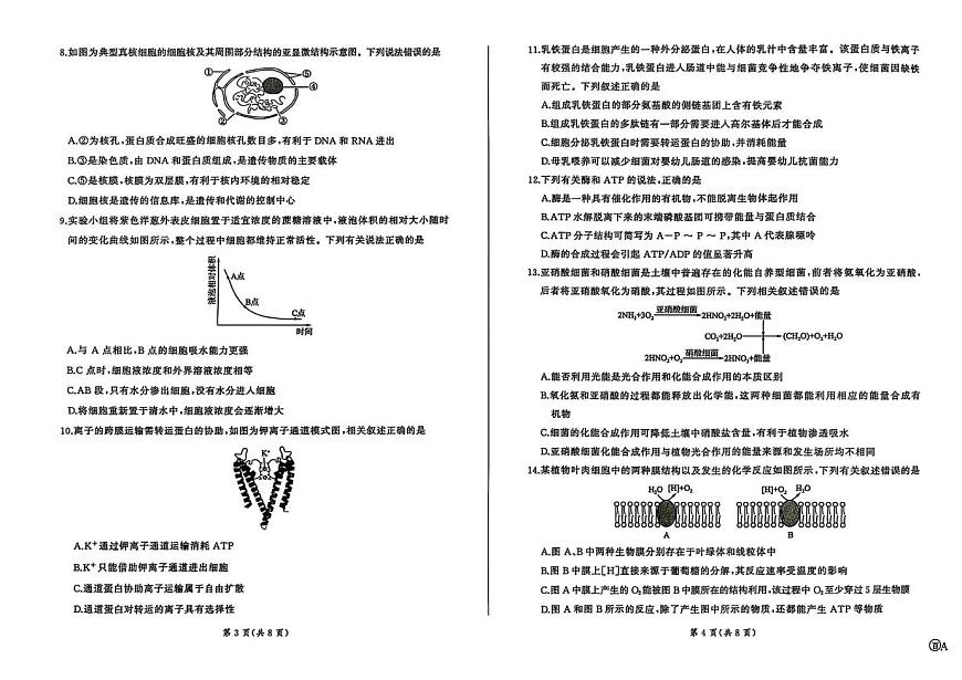 百师联盟2025-2026学年高三上学期9月调研考试生物试题（百A）第2页