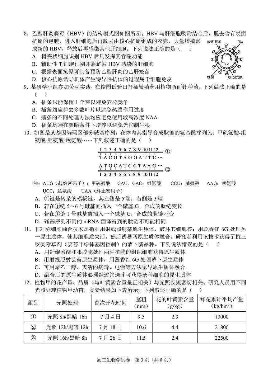 【生物】考阅评·广西省示范性高中2026届高三年级上学期9月份高三联合调研测试第3页