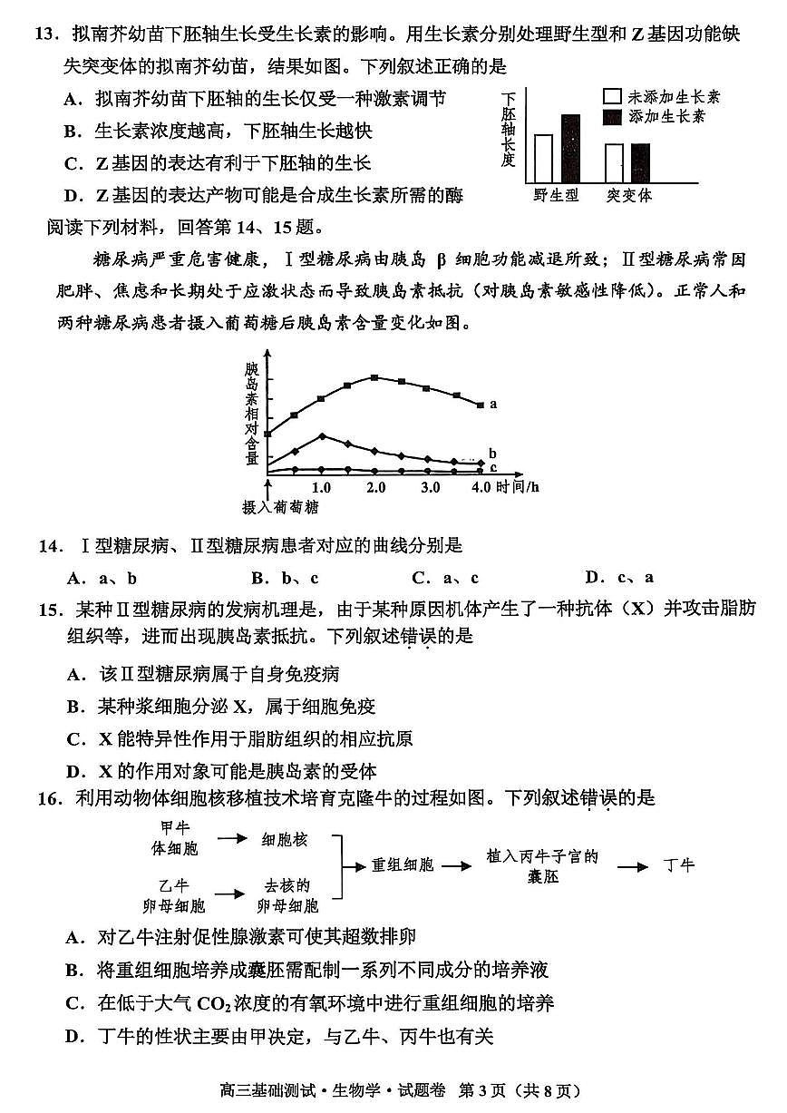 2025年嘉兴市高三基础测试+生物第3页