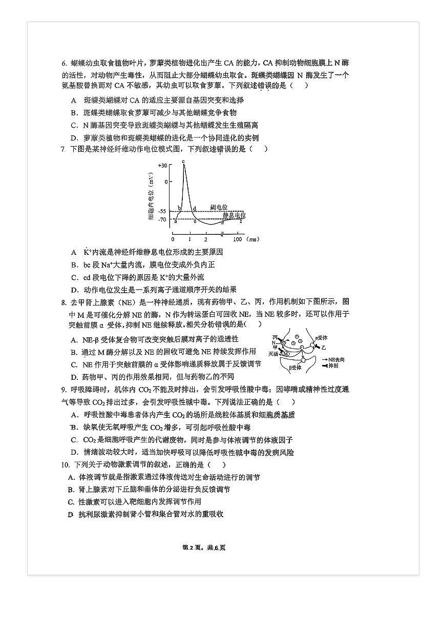 2025-2026学年人大附中高三上统练二月考生物试题 无答案第2页
