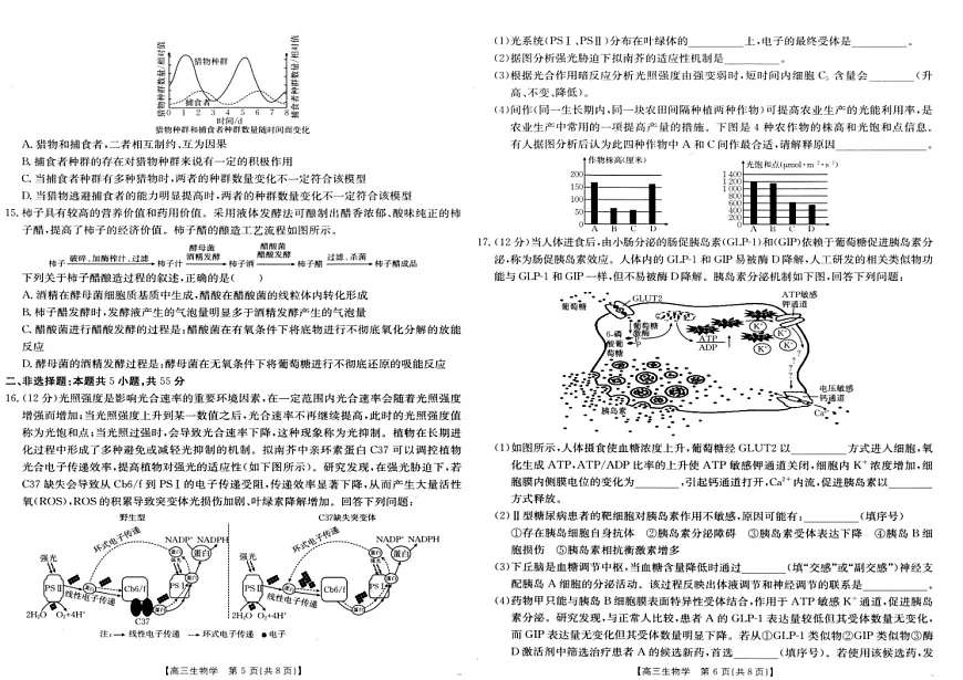 安徽省阜阳市2025届高三上学期教学质量统测生物试卷（含答案）第3页