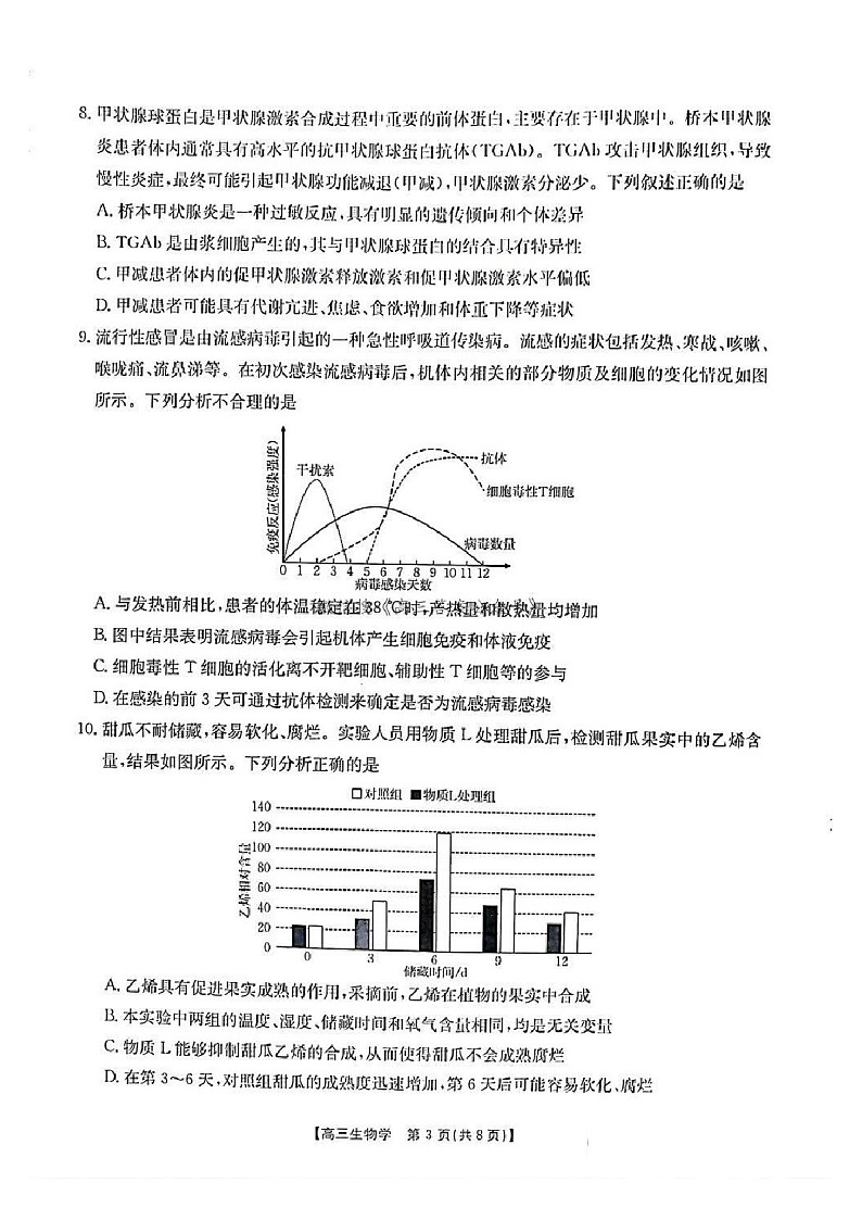 甘肃省金太阳暨陇南一诊2025届高三上学期1月期末考-生物试卷（学生版）第3页