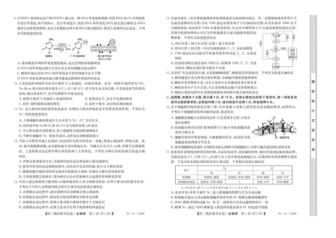 内蒙古鄂尔多斯市西四旗2025届高三上学期期末联考试题-生物试题（含答案）第2页