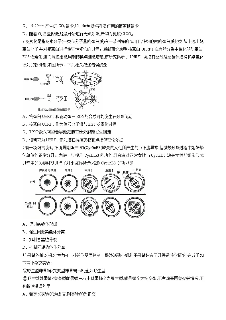 重庆市西南大学附属中学2025-2026学年高三上学期10月月考试题 生物 Word版无答案第3页