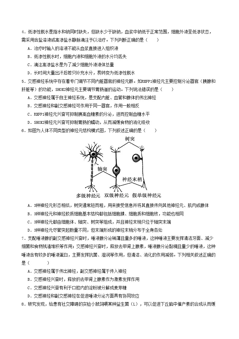高二生物第一次月考卷【测试范围：人教版2019选择性必修1第1章~第2章第3节】（考试版）第2页