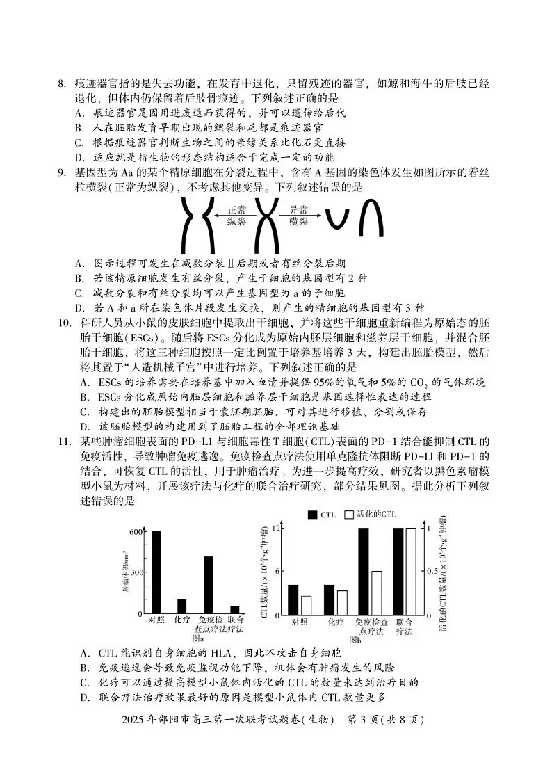 湖南省邵阳市2025届高三上学期期末第一次模拟考-生物试卷（含答案）第3页