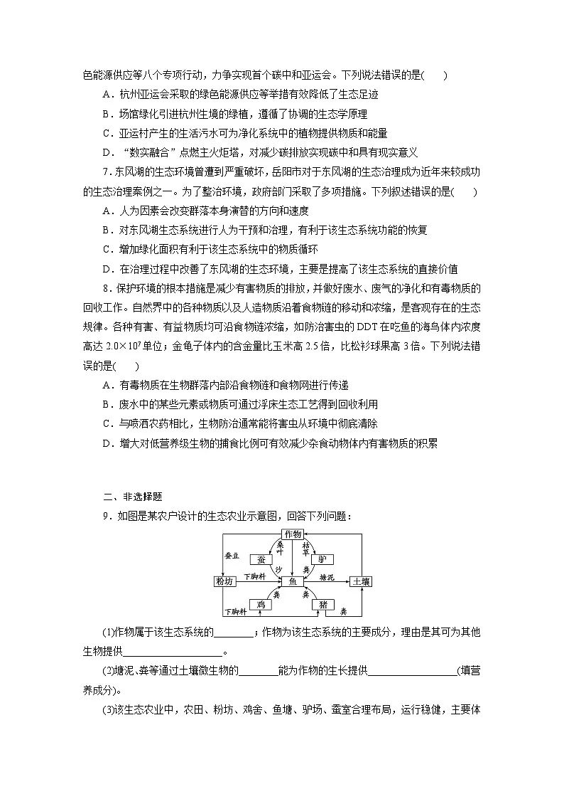 高二生物（人教版）试题选择性必修二课时跟踪检测（二十）人类活动与绿色发展强化练（Word版附解析）第2页