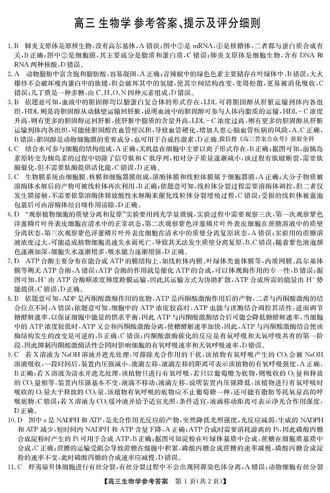 生物 答案第1页