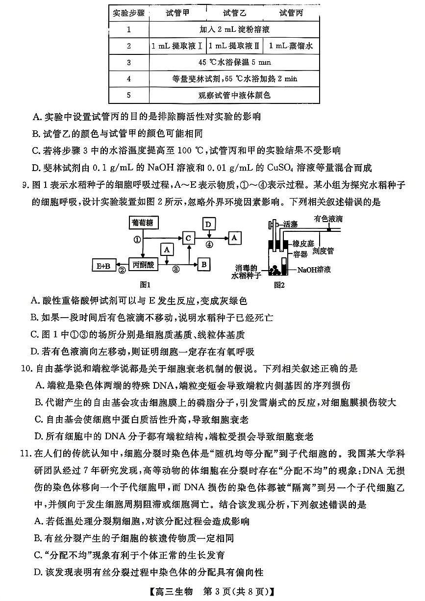 山西省三重教育2026届高三10月质量检测（26006C）生物第3页