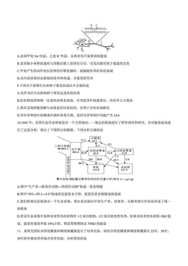 江苏省泰州中学2025届高三上学期一模试题-生物试题（含答案）第3页