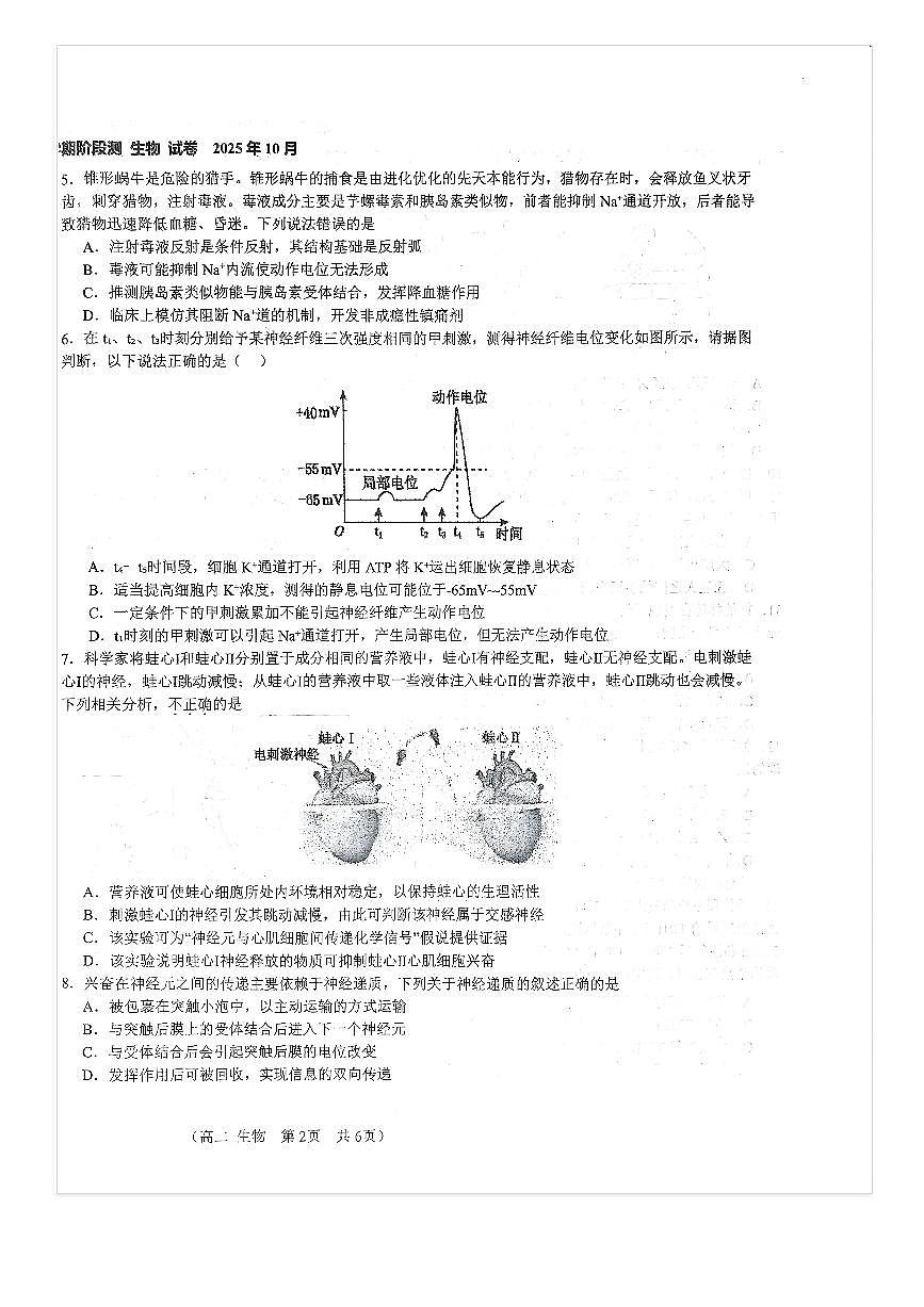 2025-2026学年北京八十中高二上10月月考生物试题及答案第2页