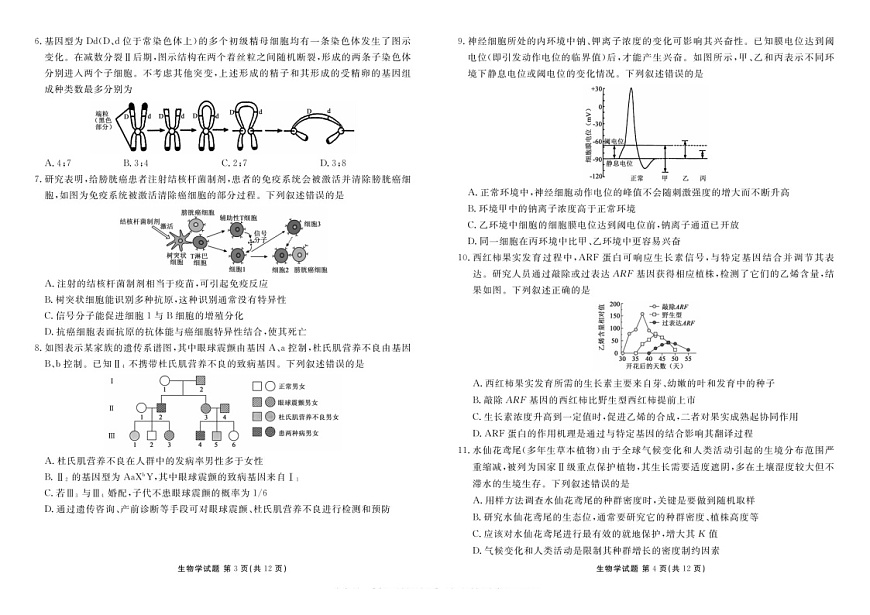 山东省菏泽市2025届高三上学期1月期末试题-生物试题（含答案）第2页