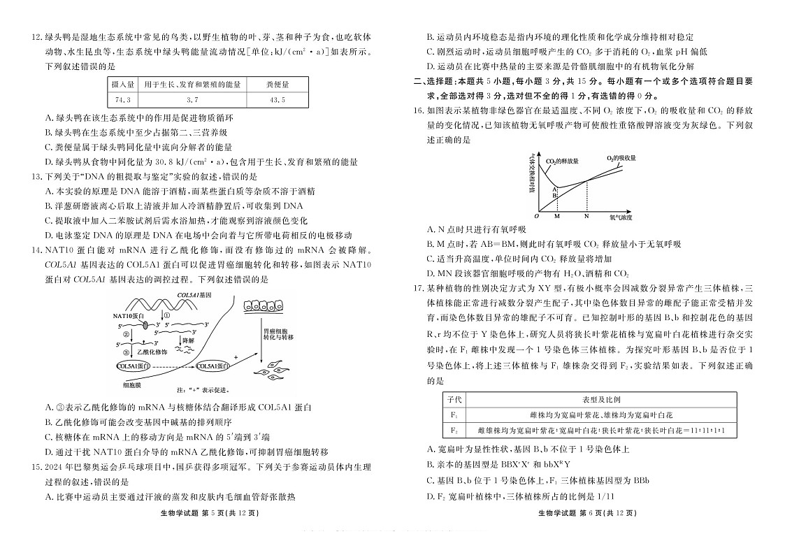 山东省菏泽市2025届高三上学期1月期末试题-生物试题（含答案）第3页