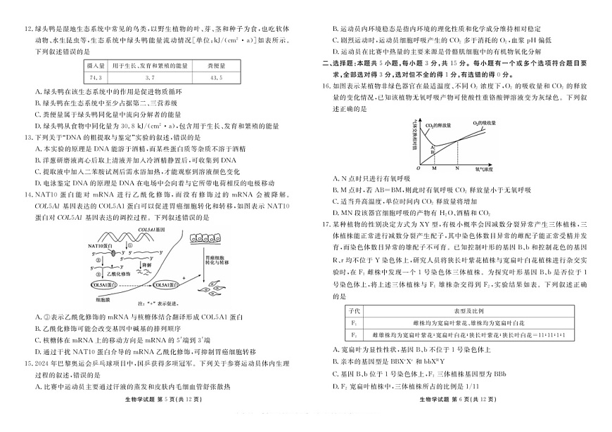 山东省菏泽市2025届高三上学期1月期末试题-生物试题（含答案）第3页