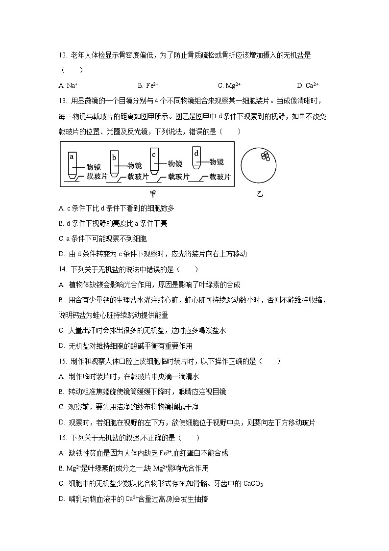 湖北省荆州市沙市区沙市中学2024-2025学年高一上学期9月月考生物试卷（学生版）第3页