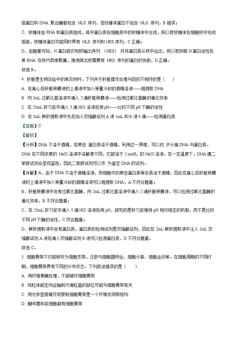 精品解析：山东省实验中学2025—2026学年高三上学期第一次诊断性考试生物试题（解析版）第3页