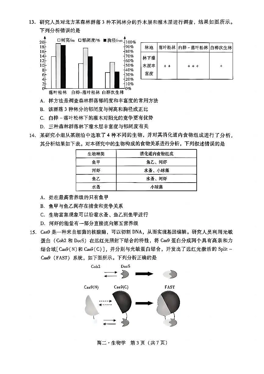 广东省汕尾市2024-2025学年高二下学期期末教学质量监测生物试卷+答案第3页