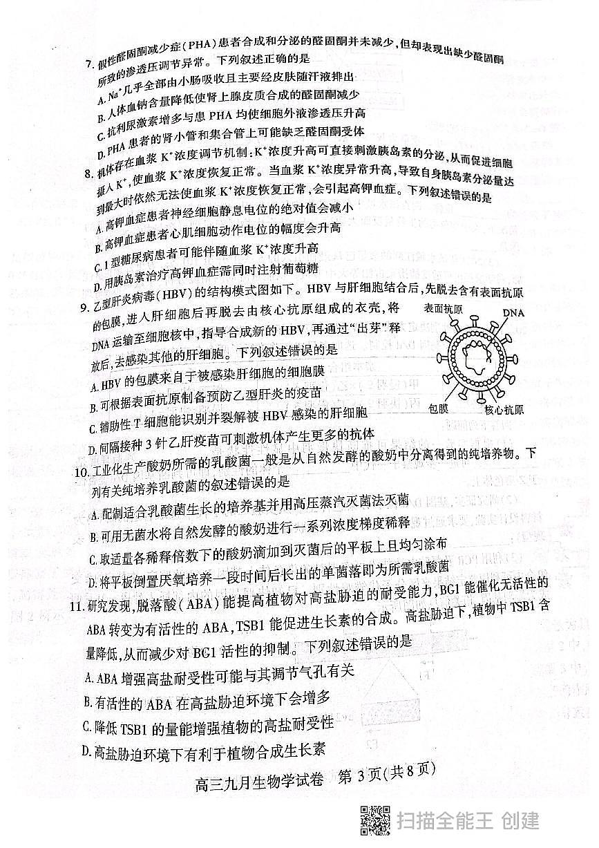 2024-2025学年度武汉市部分学校高三年级九月调研考试第3页