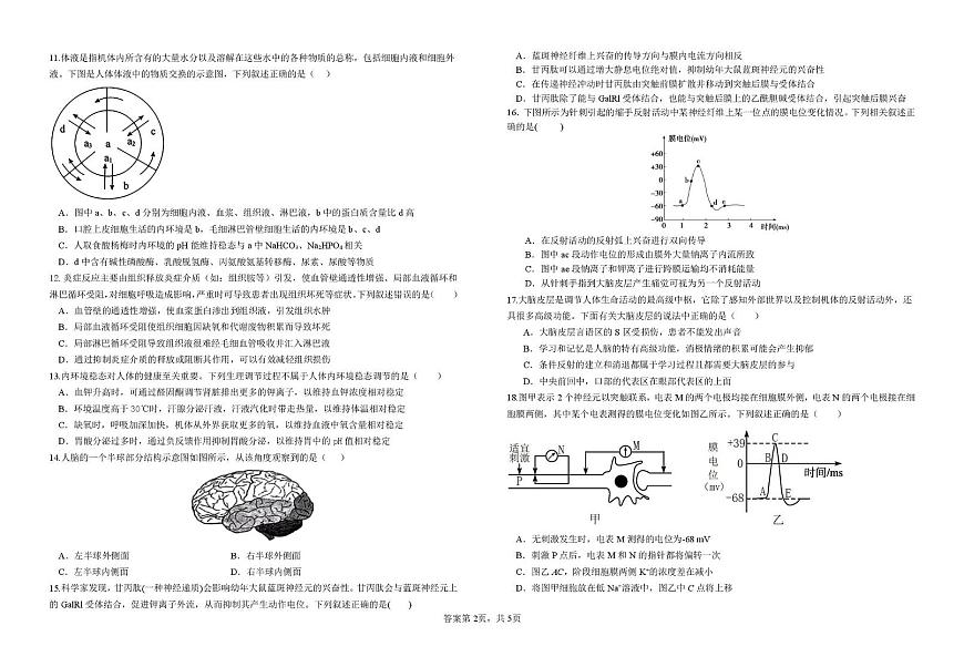 湖北省黄冈市黄梅县第一中学2025-2026学年高二上学期10月月考生物试卷第2页