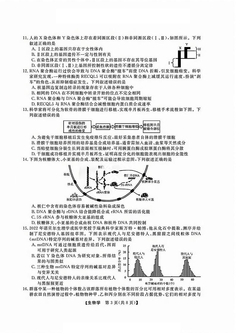 浙江省2025年1月浙江强基联盟高三上学期1月联考-生物试卷（含答案）第3页