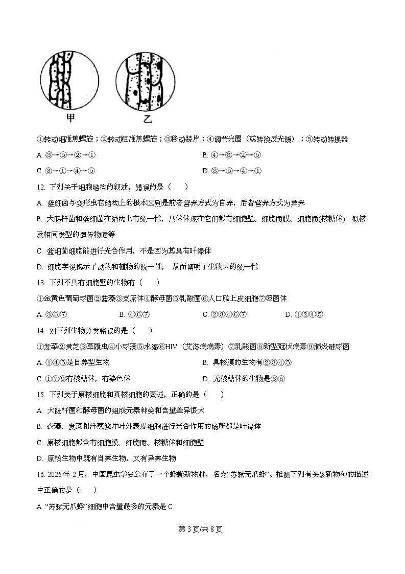河南省鹤壁市高中2025-2026学年高一上学期第一次段考 生物第3页