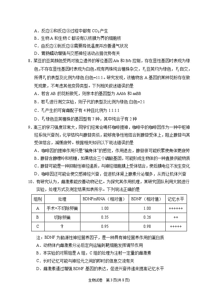 2025届高三第三次模拟生物试卷（含答案）第3页