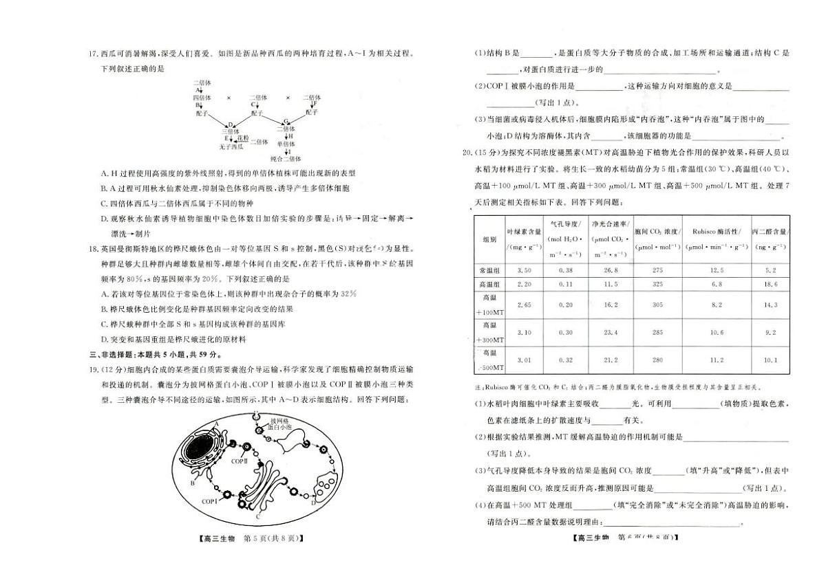 生物-河北省金科大联考2026届高三上学期10月质量试题+答案第3页