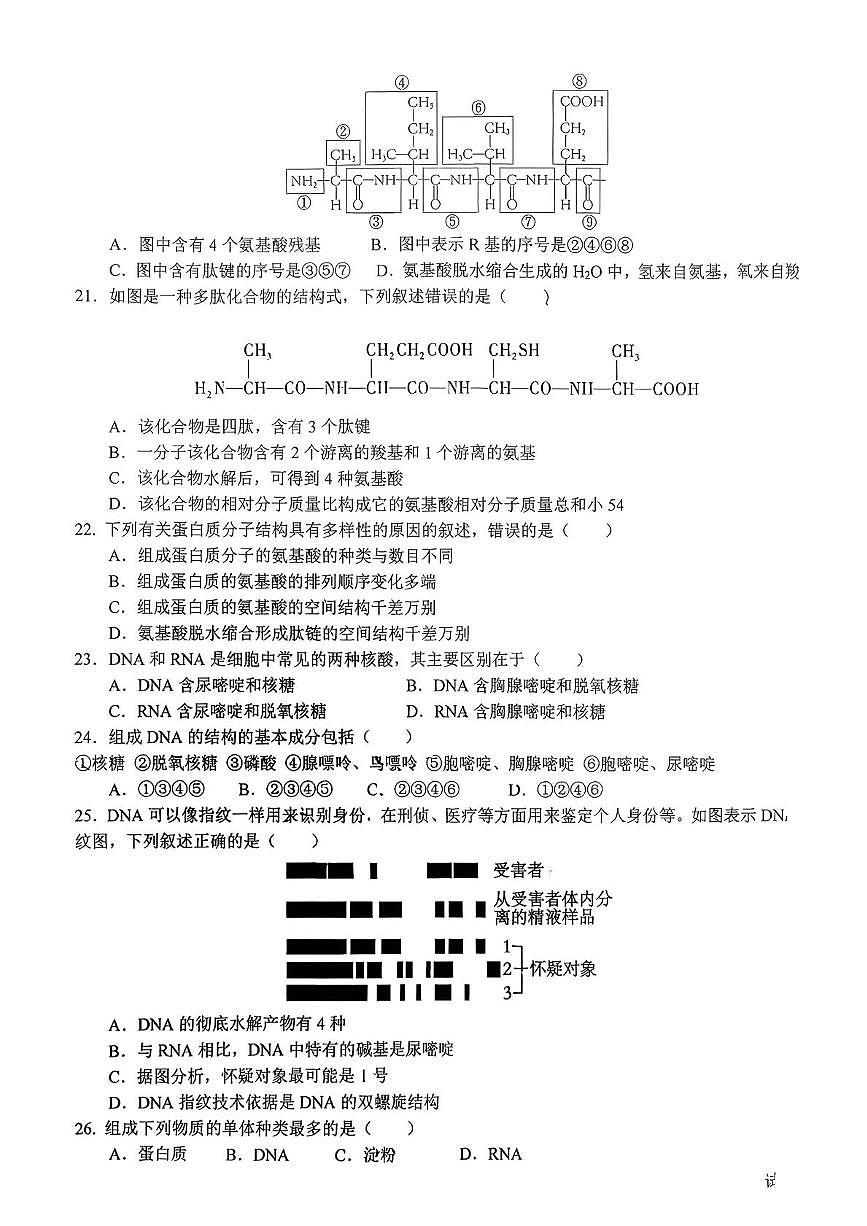 江苏省扬州市广陵区扬州大学附属中学2025-2026学年高一上学期10月月考生物试题第3页