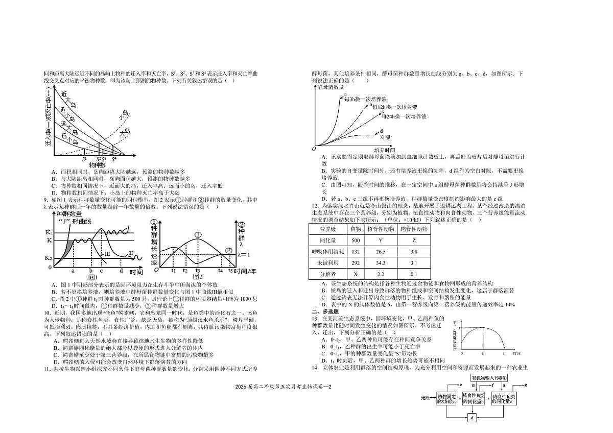 江西省宜春市上高二中2024-2025学年高二下学期3月第五次月考试题生物试卷第2页