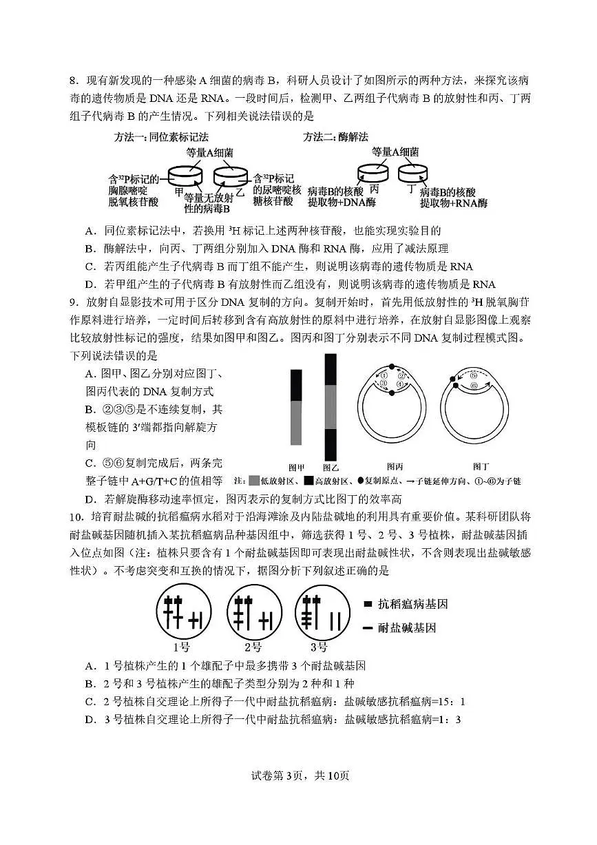 福建省厦门一中2026届高三上学期10月月考生物试题+答案第3页