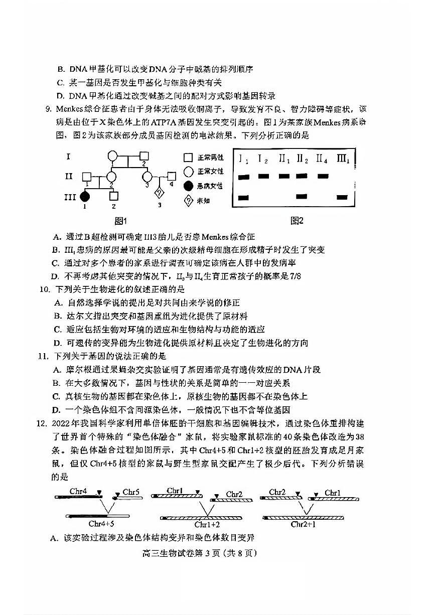 2024年保定高三上学期10月生物试题及答案第3页