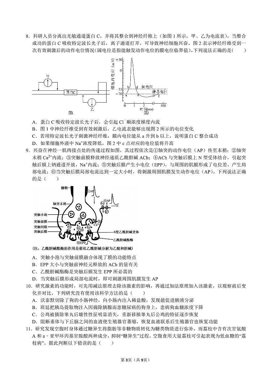 山东省日照第一中学2025-2026学年高二上学期第一次质量检测生物试卷（无答案）第3页