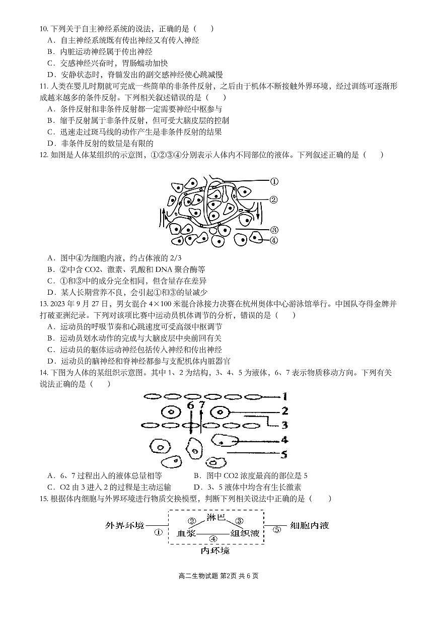 江苏省盐城市四校联考2025-2026学年高二上学期10月月考生物试题（无答案）第2页
