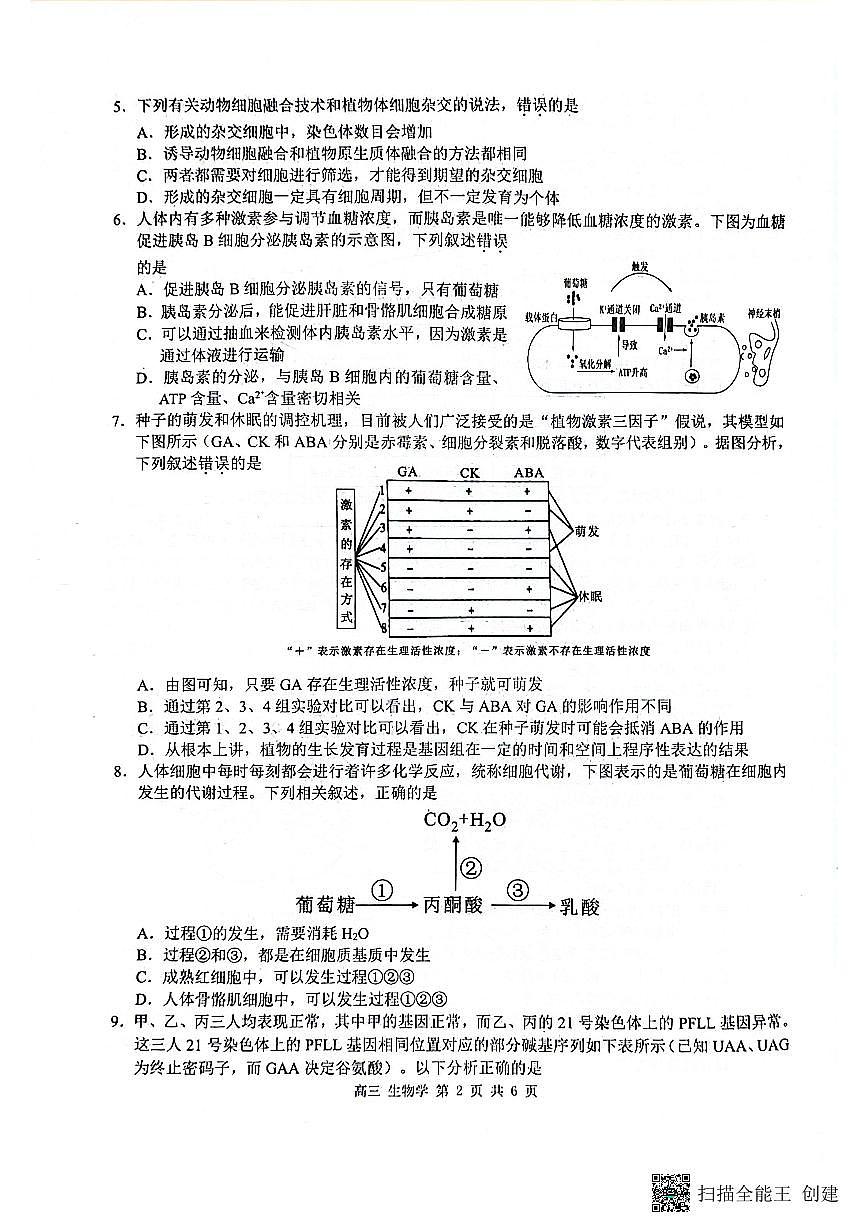 广西壮族自治区来宾市2024-2025学年高三上学期第一次教学质量监测生物试题第2页