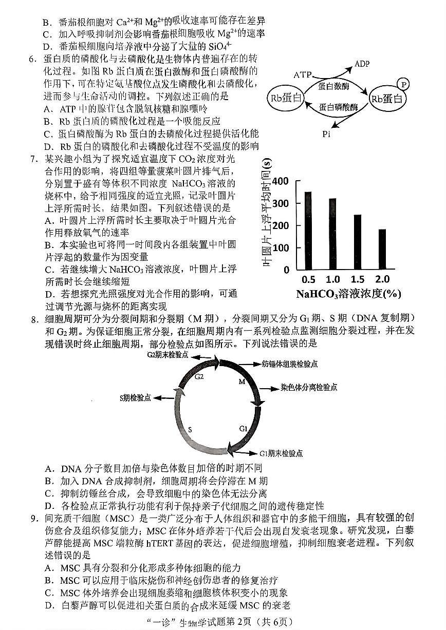 四川省南充市2025届高三高考适应性考试（一诊）生物第2页