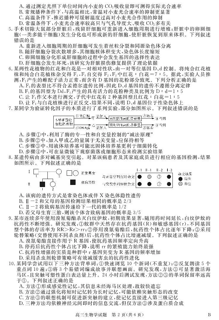 安徽省华师联盟2025-2026学年高三上学期开学质量检测生物试卷+答案第2页