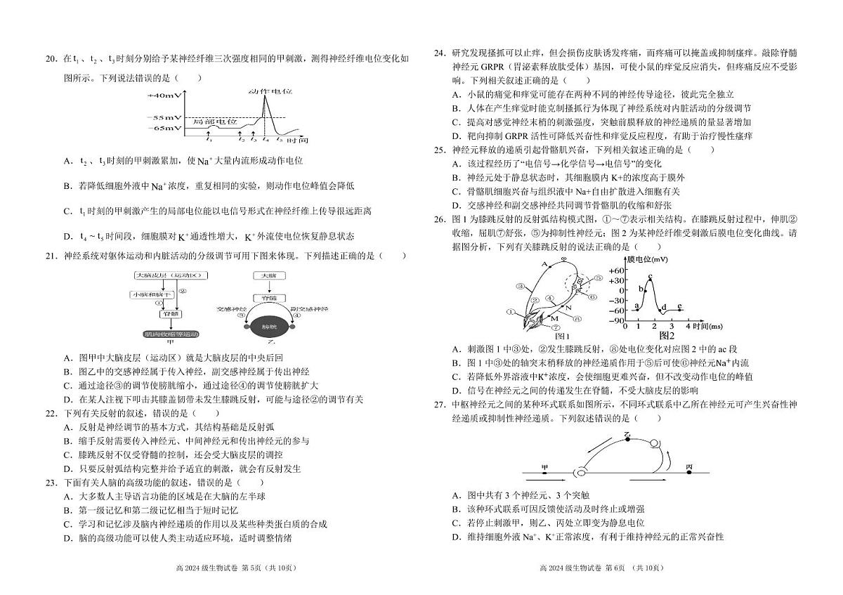 生物-四川省南充高级中学2025-2026学年高二上学期10月月考试题和答案第3页