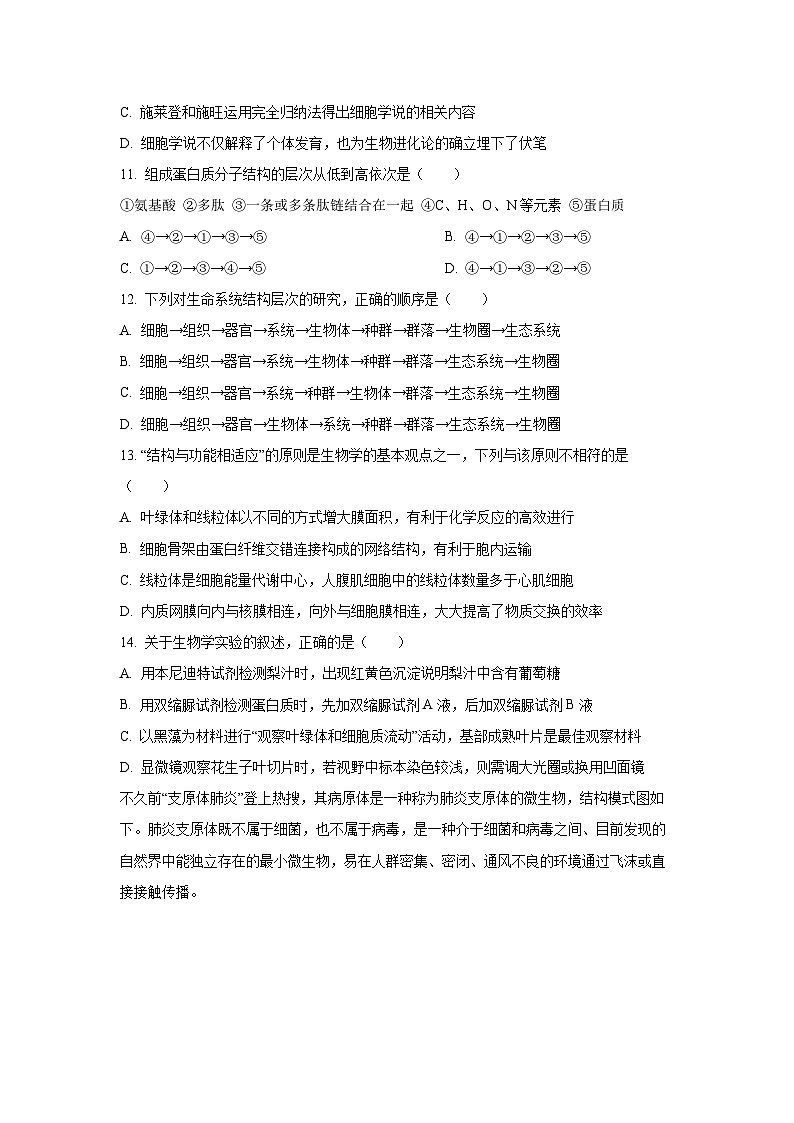 【生物】浙江省丽水市“五校高中发展共同体”2024-2025学年高一上学期10月联考试题（学生版）第3页