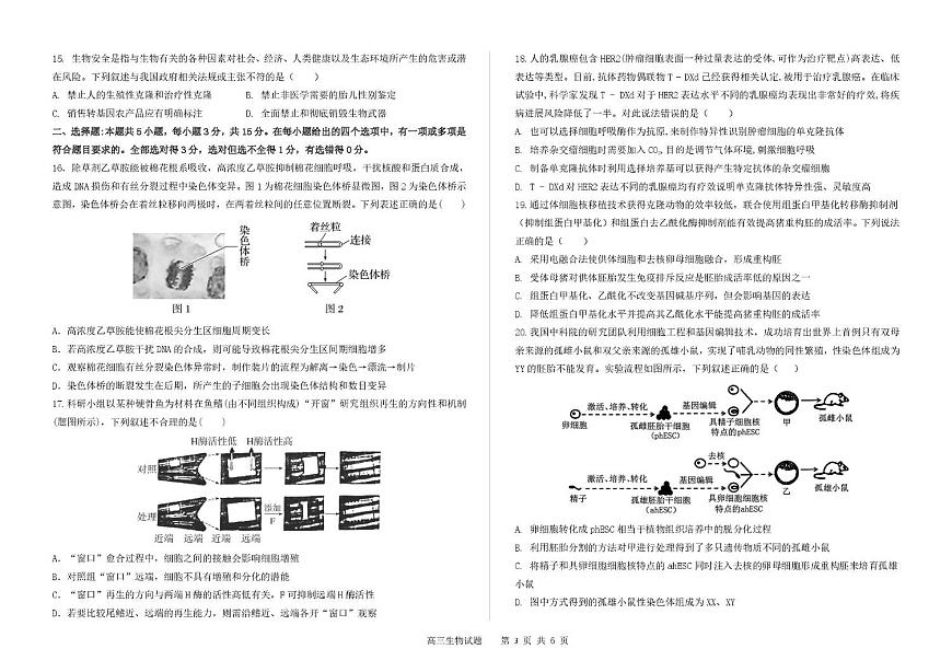吉林省长春市第二实验中学2026届高三上学期10月月考生物试题+答案第3页