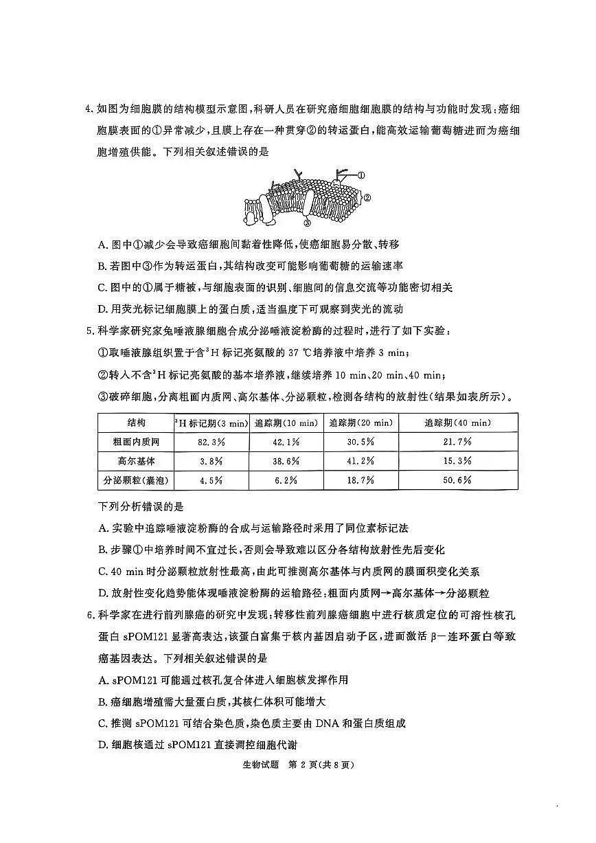 河南省青桐鸣大联考2026届高三上学期10月联考生物试题+答案第2页