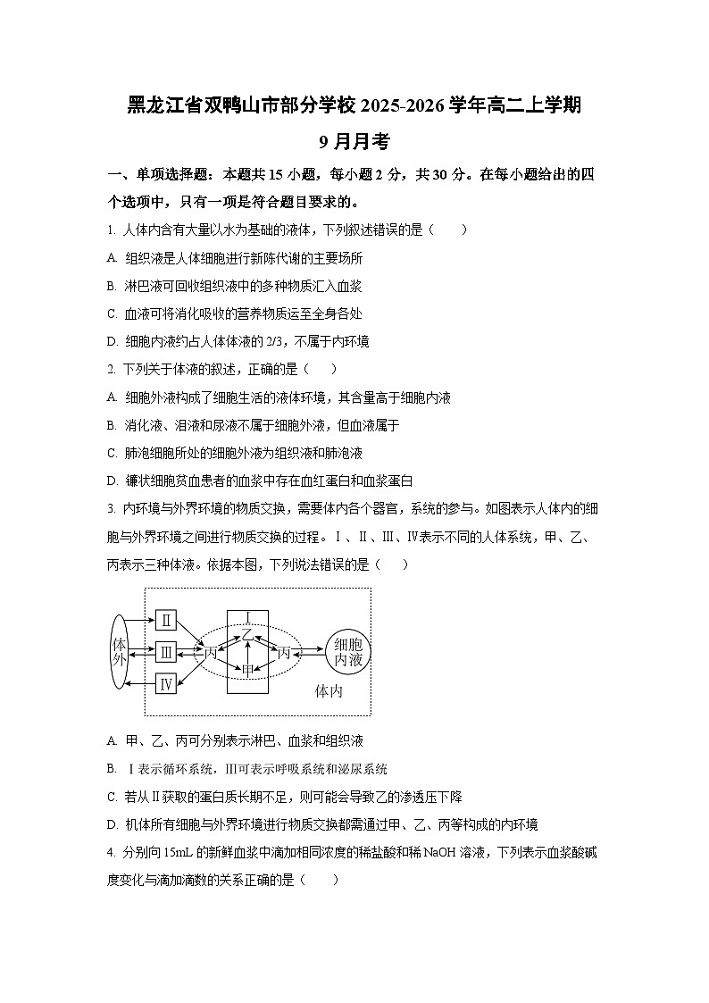 【生物】黑龙江省双鸭山市部分学校2025-2026学年高二上学期9月月考（学生版） 第1页