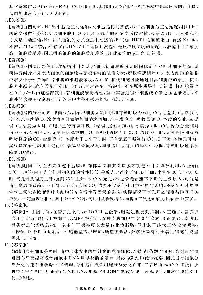 安徽省2025-2026学年度“耀正优”高三年级10月阶段检测生物答案第2页