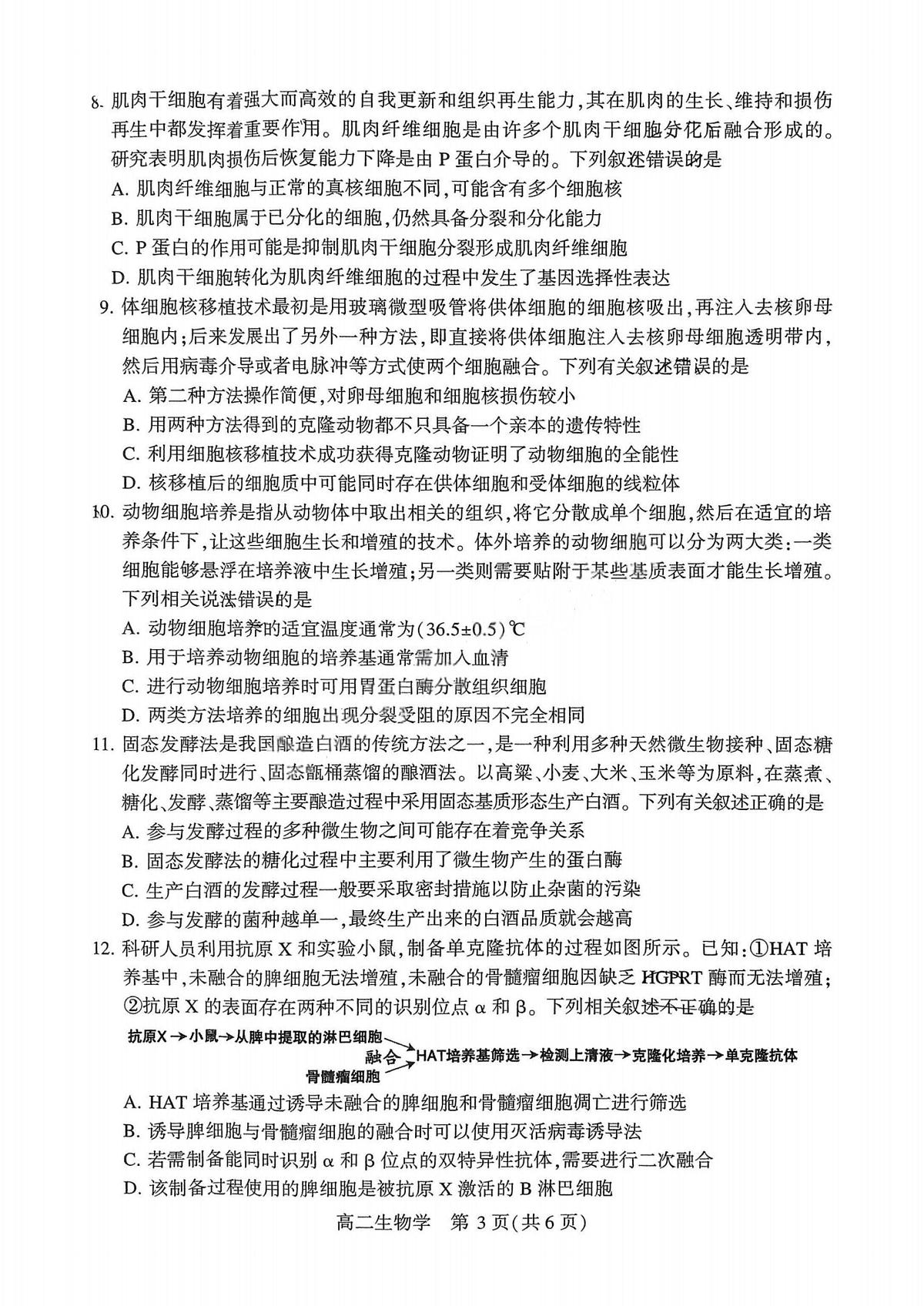 河南省许昌市XCS2024-2025学年第二学期高二期末教学质量检测生物试卷第3页