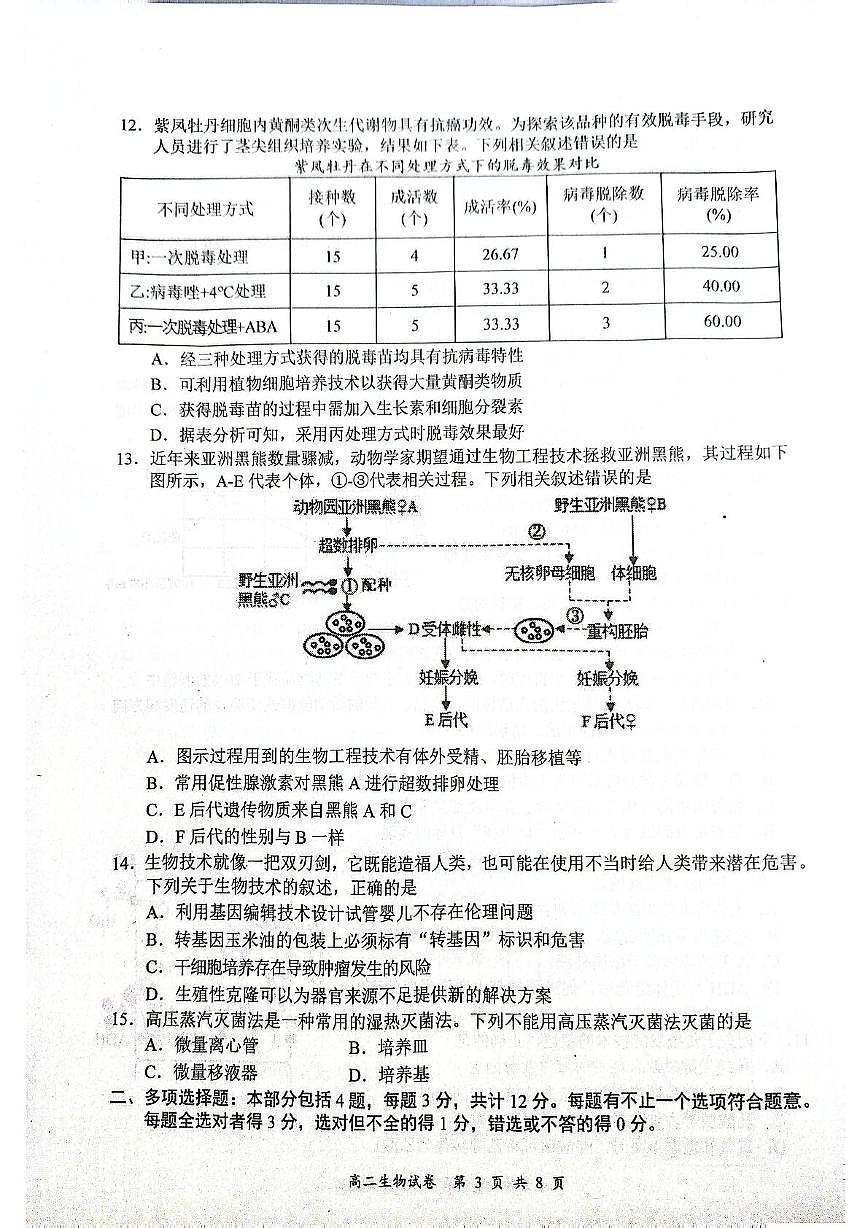 江苏省盐城市东台市2024-2025学年高二下学期期末考试生物试卷第3页